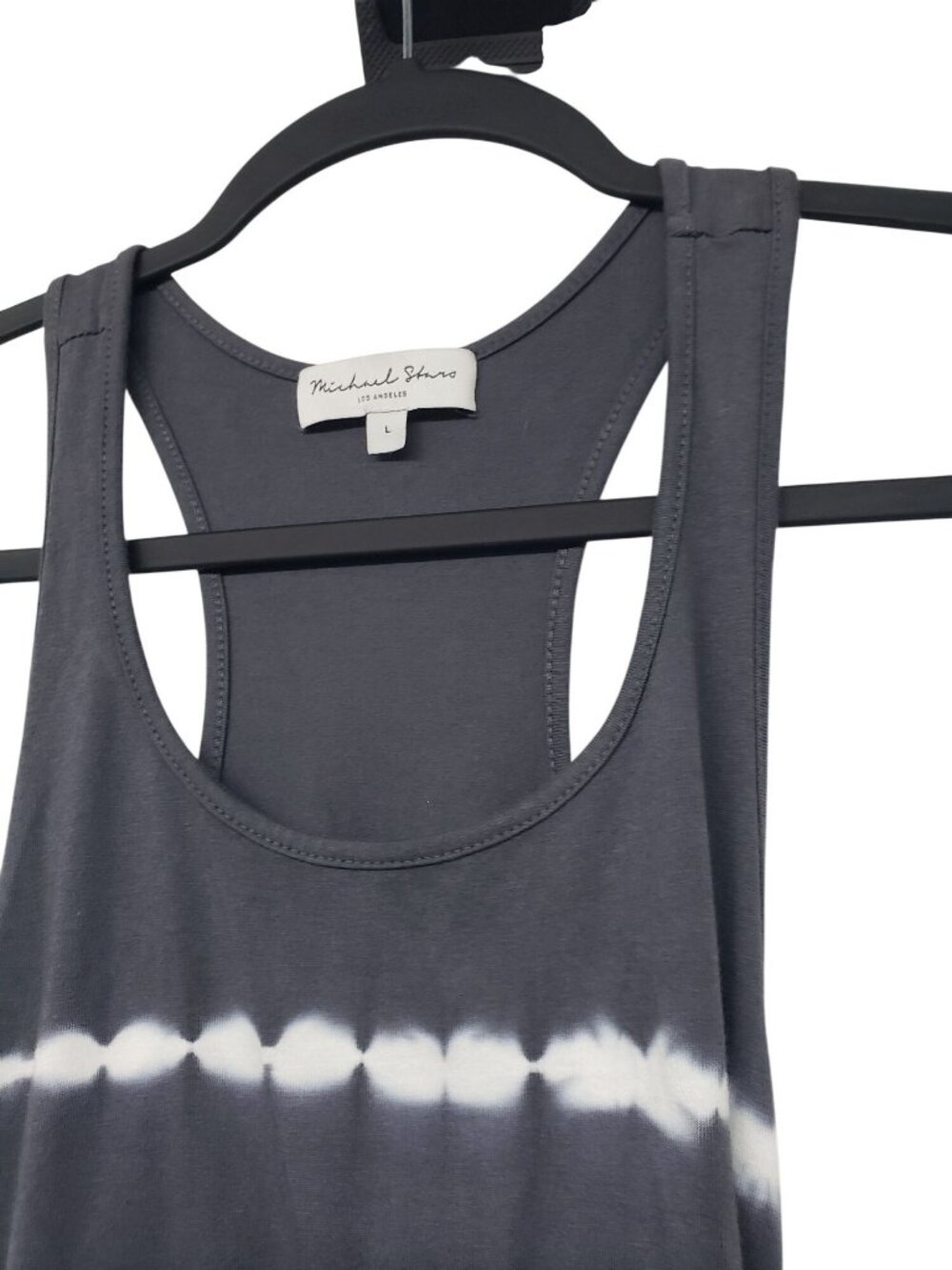 Michael Stars Gray White Tie Dye Scoop Neck Maxi Dress Beachy Resort Ruched - Picture 3 of 10